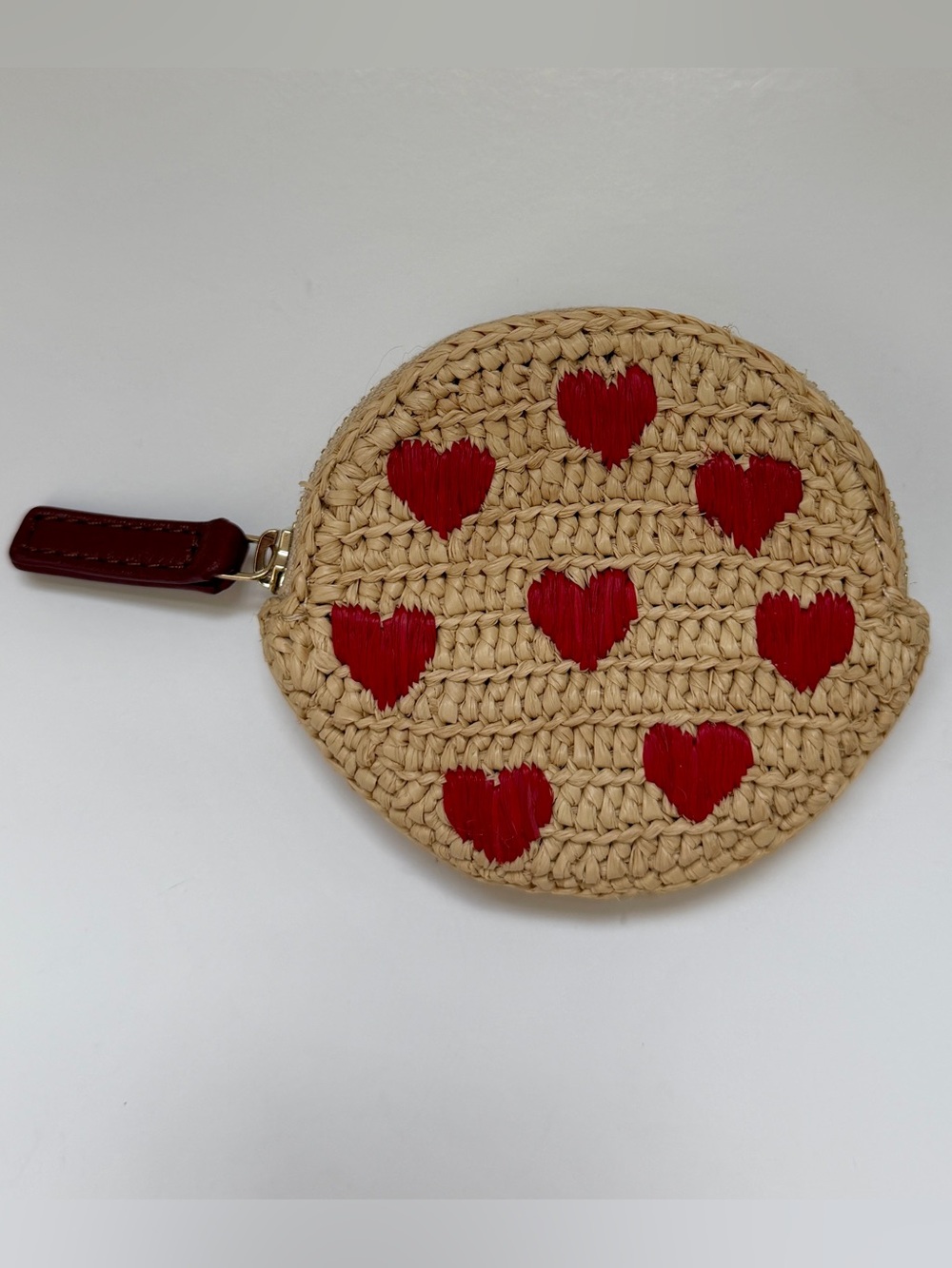 Authentic Sézane Raffia Heart Embroidered Round Coin Purse Pouch - Discontinued!
